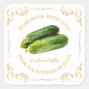 Vintage Homemade Zucchini Pickle Square Label