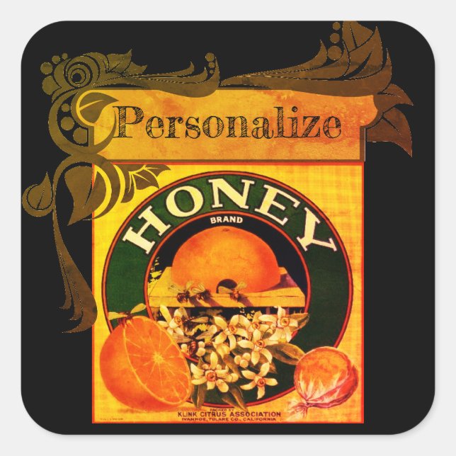 Vintage honey and oranges advertisement label (Front)