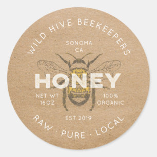 Vintage Honey Bee Beekeeper Small Business   Kraft Classic Round Sticker