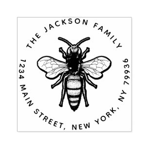 Vintage Honey Bee, Create Your Own Family Name Rubber Stamp