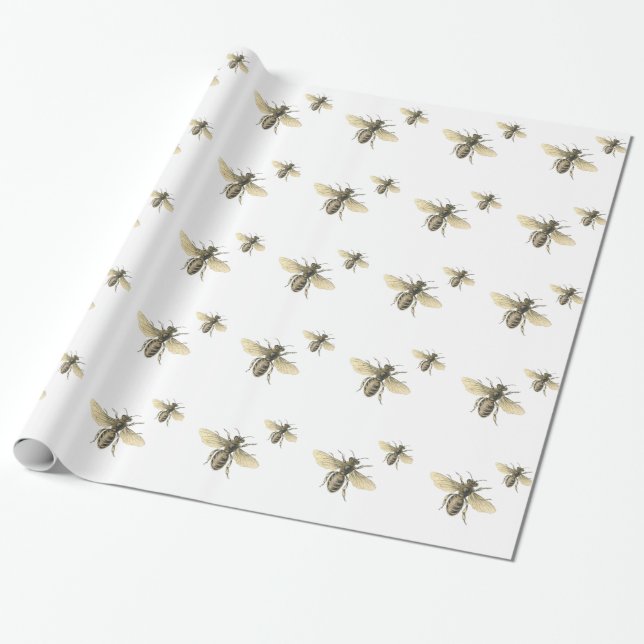 Vintage Honey Bee Design Wrapping Paper (Unrolled)