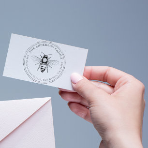 Vintage Honey Bee Family Name Round Return Address Self-inking Stamp