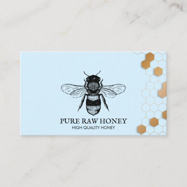 Vintage Honey Bee Honeycomb Apiary Blue Business Card (Front)