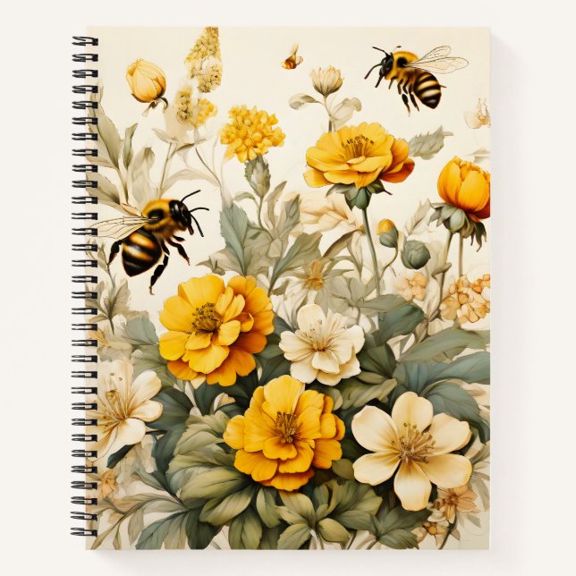 Vintage Honey Bee in botanicals Notebook (Front)