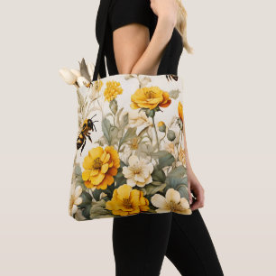 Vintage Honey Bee in botanicals Tote Bag