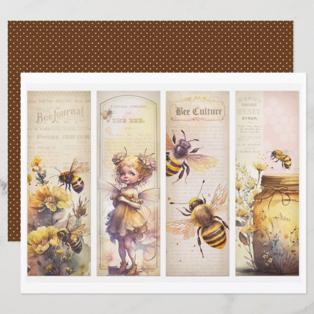 Vintage Honey Bee Journal Paper Sheet (Front/Back)