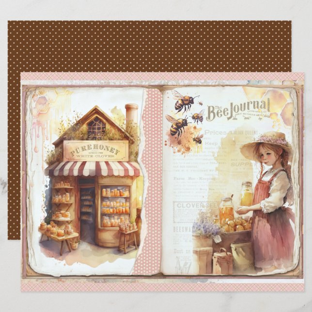 Vintage Honey Bee Journal Paper Sheet (Front/Back)