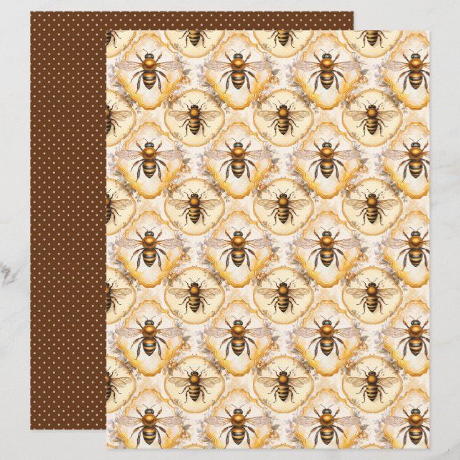 Vintage Honey Bee Journal Paper Sheet (Front/Back)