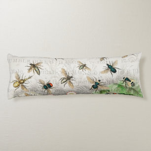 Vintage Honey Bee Queen Bee Entomology Botanical Body Cushion