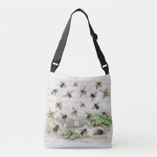 Vintage Honey Bee Queen Bee Entomology Botanical Crossbody Bag