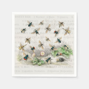 Vintage Honey Bee Queen Bee Entomology Botanical Napkin