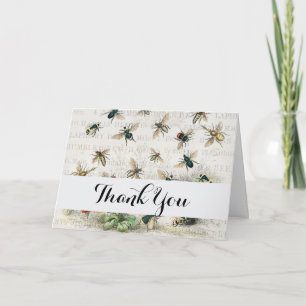 Vintage Honey Bee Queen Bee Entomology Botanical Thank You Card