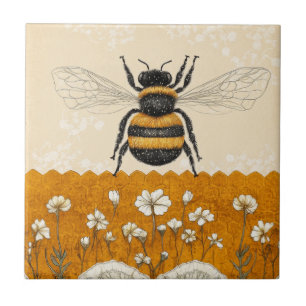 Vintage Honey Bee Wildflower Garden (10) Ceramic Tile