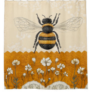 Vintage Honey Bee Wildflower Garden (10) Shower Curtain