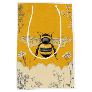 Vintage Honey Bee Wildflower Garden (6) Medium Gift Bag