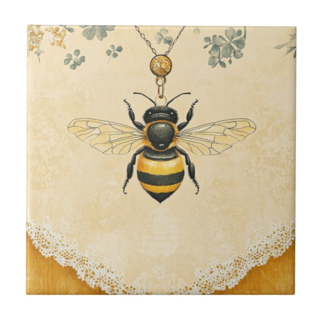 Vintage Honey Bee Wildflower Garden (7) Ceramic Tile (Front)