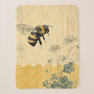 Vintage Honey Bee Wildflower Garden (8) Sherpa Blanket