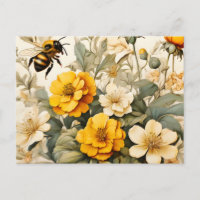 Vintage honey bees in botanicals