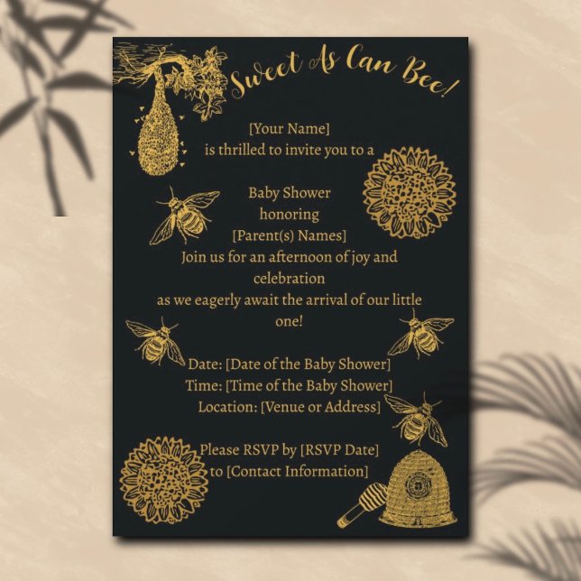 Vintage Honey Bumblebee Black Baby Shower  Invitation (Creator Uploaded)