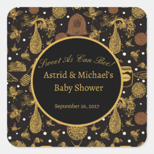 Vintage Honey Bumblebee Black Baby Shower Square Sticker
