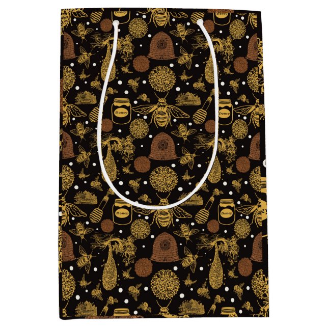 Vintage Honey Bumblebee Black Medium Gift Bag (Front)