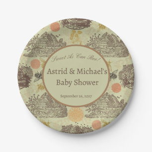 Vintage Honey Bumblebee Sage Baby Shower Paper Plate