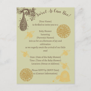 Vintage Honey Bumblebee Sage Baby Shower  Postcard