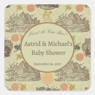 Vintage Honey Bumblebee Sage Baby Shower Square Sticker