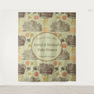 Vintage Honey Bumblebee Sage Baby Shower Tapestry