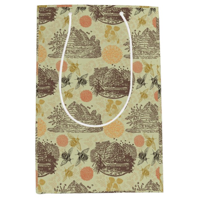 Vintage Honey Bumblebee Sage  Medium Gift Bag (Front)