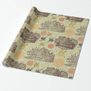Vintage Honey Bumblebee Sage Wrapping Paper