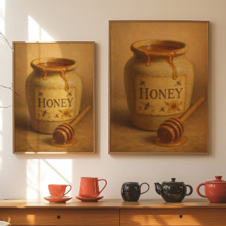 Vintage Honey Jar Poster | Rustic Farmhouse Art