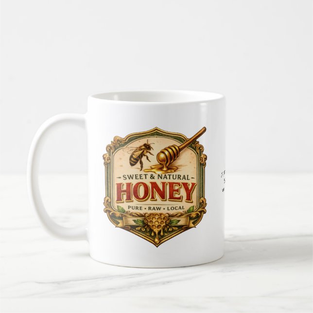 Vintage honey label beekeeper apiarist gift coffee mug (Left)