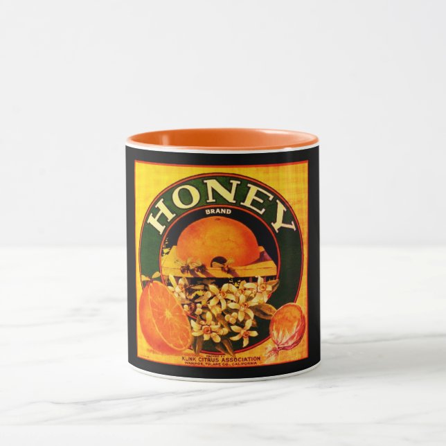 Vintage honey orange fruit advertisement label mug (Center)
