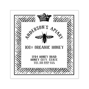 Vintage honey queen bee apiary honey jar labellin rubber stamp