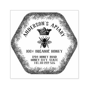 Vintage honey queen bee apiary honey jar labellin rubber stamp