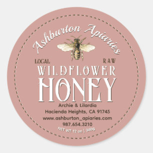 Vintage Honeybee Classy Pink Pure Raw Honey Classic Round Sticker