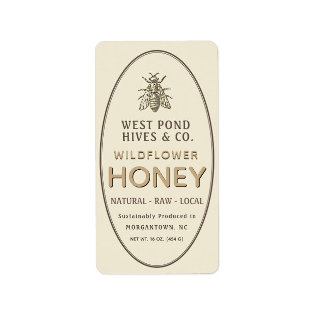 Vintage Honeybee Honey Custom Oval Border Label (Front)
