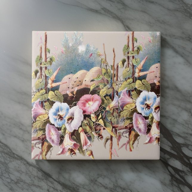 Vintage HoneyBees Flower Garden Pastels | Ceramic Tile (Creator Uploaded)