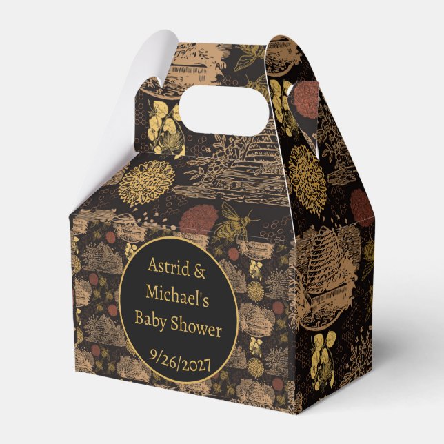 Vintage Honeycomb Bee Black Baby Shower  Favour Box (Front Side)