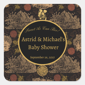 Vintage Honeycomb Bee Black Baby Shower Square Sticker