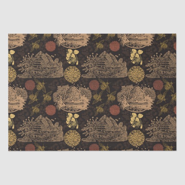 Vintage Honeycomb Bee Black Tissue Paper (Front)