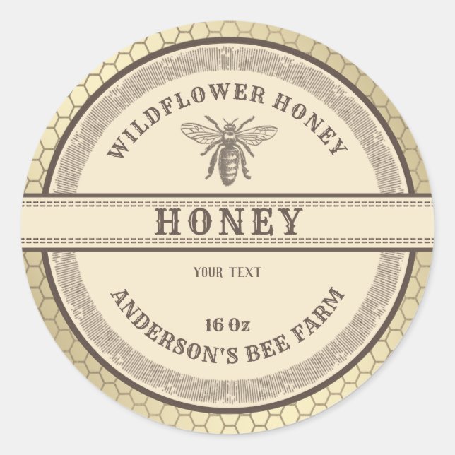 Vintage honeycomb bee honey jar label  (Front)