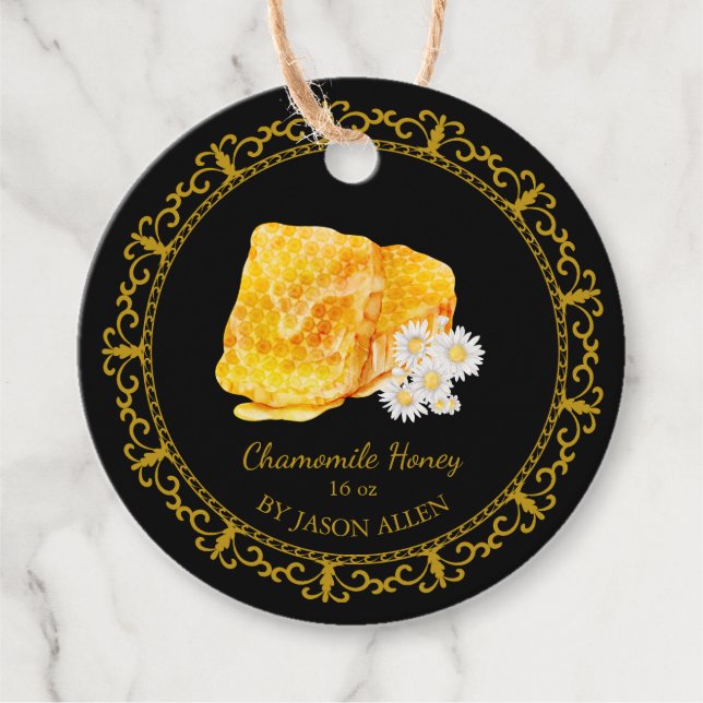 Vintage Honeycomb Chamomile Infused Honey Hang Tag (Front)