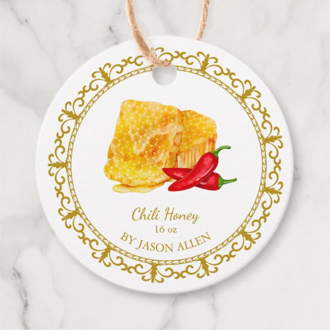 Vintage Honeycomb Chilli Infused Honey Hang Tag (Front)