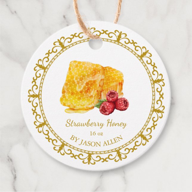 Vintage Honeycomb Raspberry Honey Hang Tag (Front)