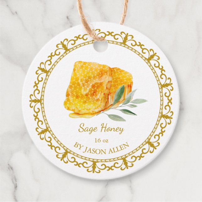 Vintage Honeycomb Sage Infused Honey Hang Tag (Front)