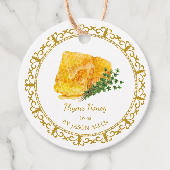 Vintage Honeycomb Thyme Infused Honey Hang Tag (Front)