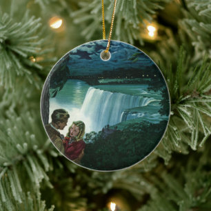 Vintage Honeymoon Love, Newlyweds at Niagara Falls Ceramic Ornament