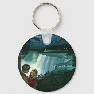 Vintage Honeymoon Love, Newlyweds at Niagara Falls Key Ring